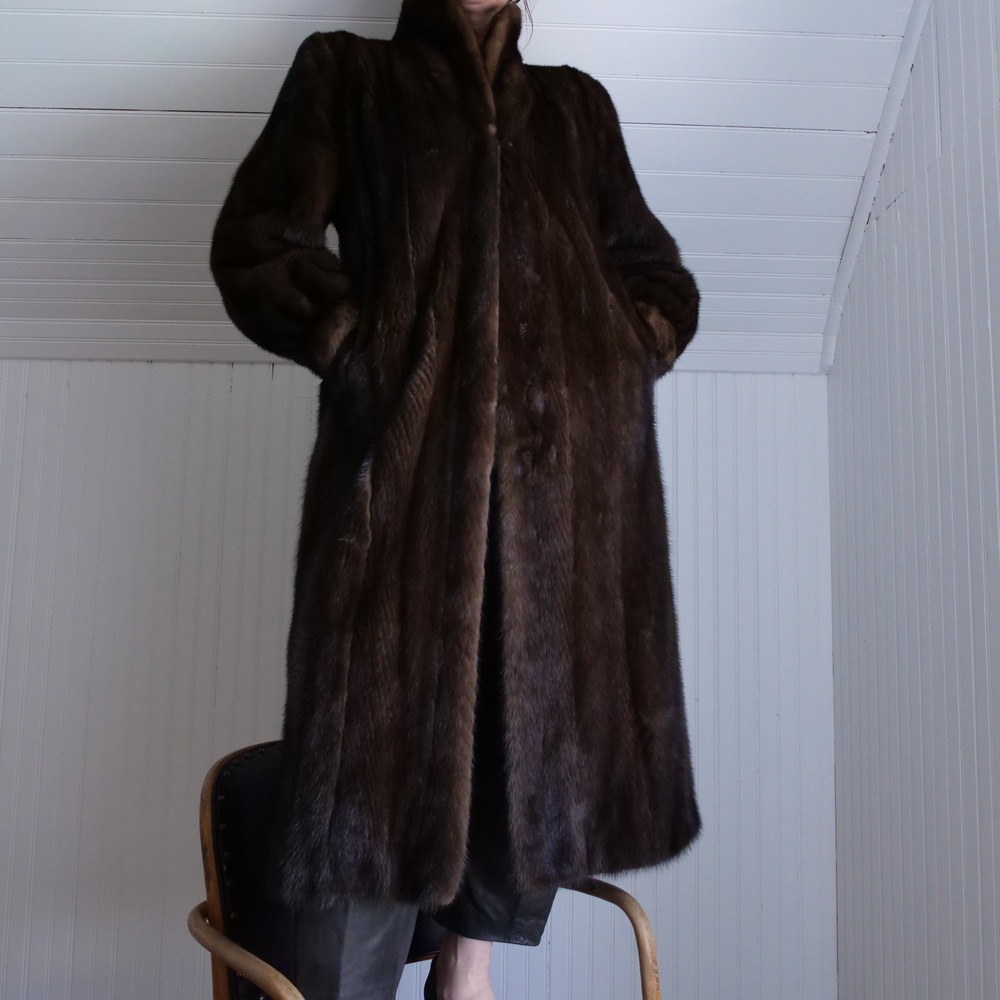 Sexy vintage 80s Saga Mink dark chocolate mink fur longline coat